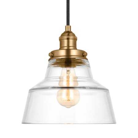 Visual Comfort Baskin 10" Wide Mini Pendant with Clear Glass Shade Satin Brass