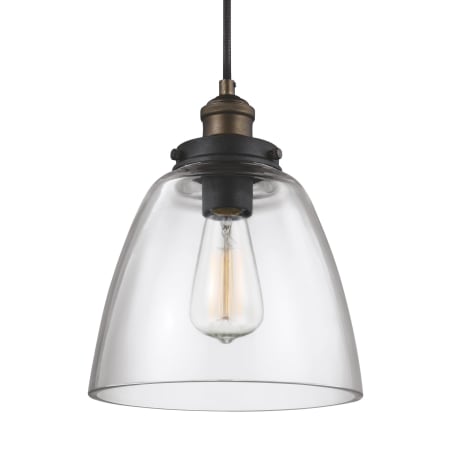 Visual Comfort Baskin 11" Tall Mini Pendant with Clear Glass Shade Painted Aged Brass / Dark Weathered Zinc