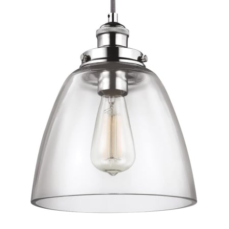 Visual Comfort Baskin 11" Tall Mini Pendant with Clear Glass Shade Polished Nickel