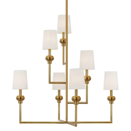 Visual Comfort Comtesse 7 Light 39" Wide Chandelier with White Linen Shades Hand-Rubbed Antique Brass