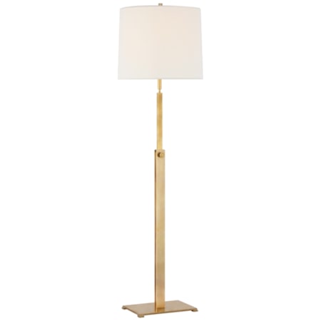 Visual Comfort Cadmus 49" Tall Torchiere Floor Lamp with White Linen Shade Antique Brass