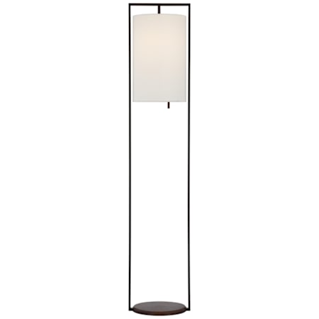 Visual Comfort Zenz 58" Tall Column Floor Lamp with White Linen Shade Warm Iron / Dark Walnut