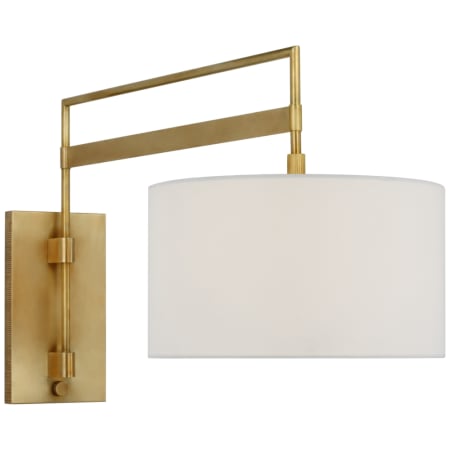 Visual Comfort Gael 18" Tall Swing Arm Wall Sconce with White Linen Shade Antique Brass