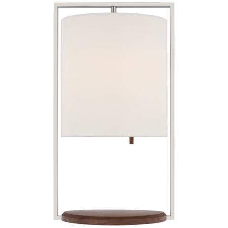 Visual Comfort Zenz 21" Tall Column Table Lamp with White Linen Shade Polished Nickel / Walnut