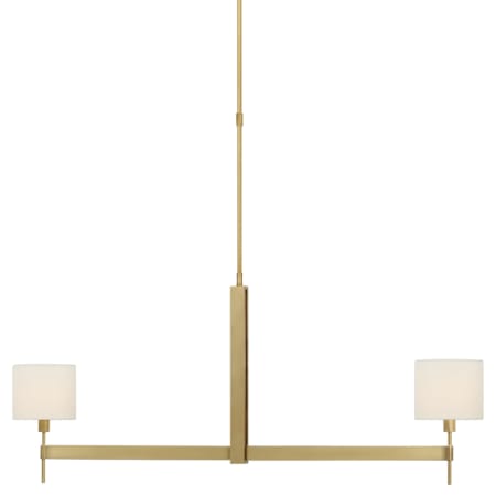 Visual Comfort Brontes 2 Light 54" Wide Linear Chandelier with White Linen Shades Antique Brass