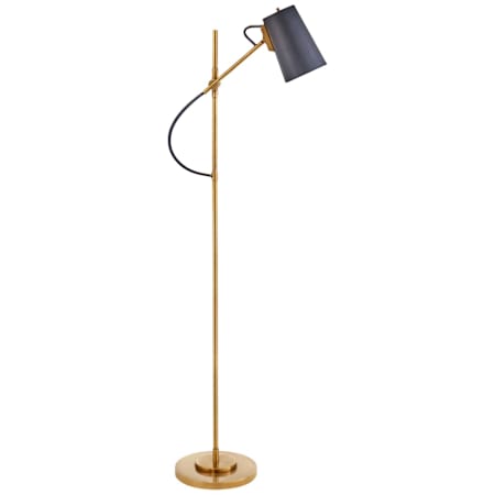Visual Comfort Benton 54" Tall Swing Arm Floor Lamp Natural Brass / Navy Leather