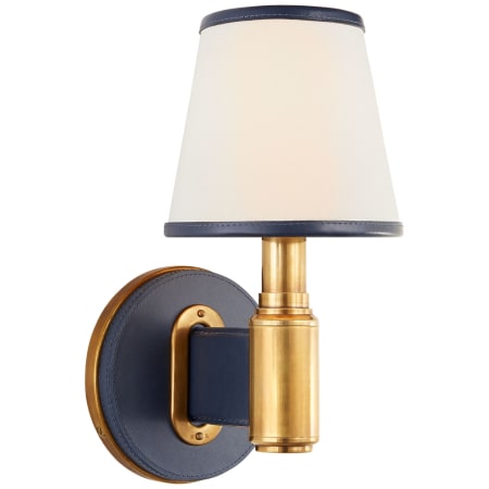 Visual Comfort Riley 12" Tall Wall Sconce Natural Brass / Navy Leather