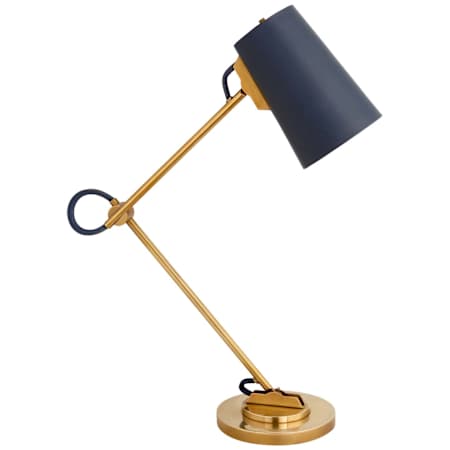 Visual Comfort Benton 19" Tall Arc Desk Lamp Natural Brass / Navy Leather