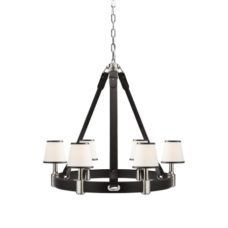 Visual Comfort Riley 6 Light 36" Wide Chandelier Polished Nickel / Chocolate Leather