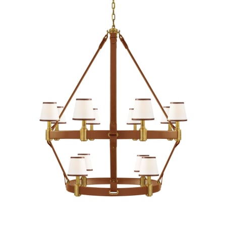 Visual Comfort Riley 12 Light 48" Wide Chandelier Natural Brass / Saddle Leather