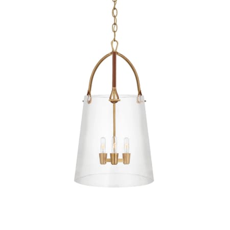 Visual Comfort Julian 3 Light 19" Wide Pendant Natural Brass / Saddle Leather