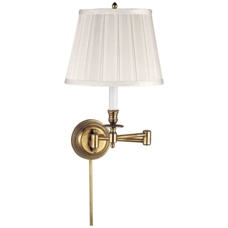 Visual Comfort Candle Stick 16" High Plug-In Wall Sconce with Silk Shade Hand Rubbed Antique Brass