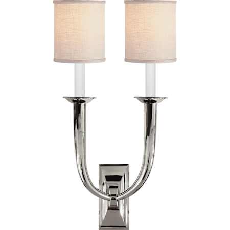 Visual Comfort French Deco Horn 2 Light 22" Tall Wall Sconce Polished Nickel