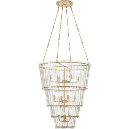 Visual Comfort Cadence 31" Large Waterfall Chandelier with Antique Mirror Glass by Carrier and Company Hand Rubbed Antique Brass