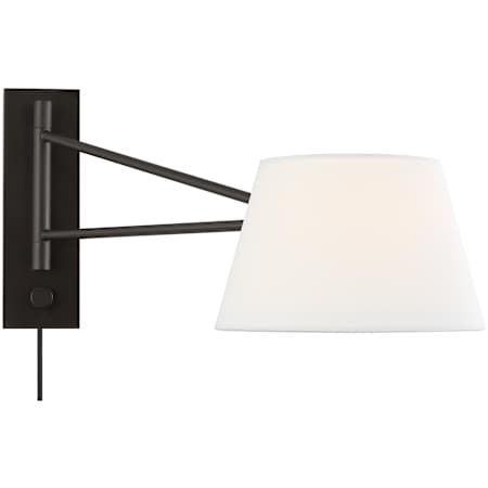 Visual Comfort Hale 9" Tall Hardwired or Plug-In Wall Sconce with White Linen Shade Aged Iron