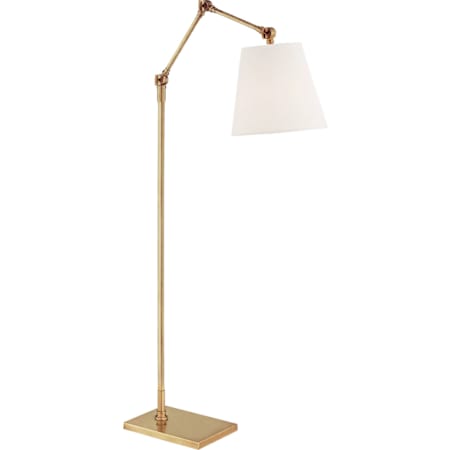Visual Comfort Graves Articulating Floor Lamp with Linen Shade Hand Rubbed Antique Brass