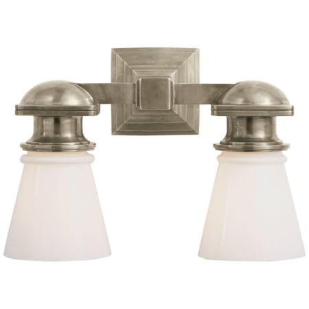 Visual Comfort New York Subway 14" Wide Bathroom Vanity Light with White Glass Shade Antique Nickel