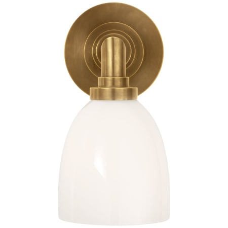 Visual Comfort Wilton Single Light 5" Wide Bathroom Sconce with White Glass Shade Hand Rubbed Antique Brass