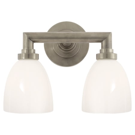 Visual Comfort Wilton 2 Light 13" Wide Bathroom Vanity Light with White Glass Shade Antique Nickel