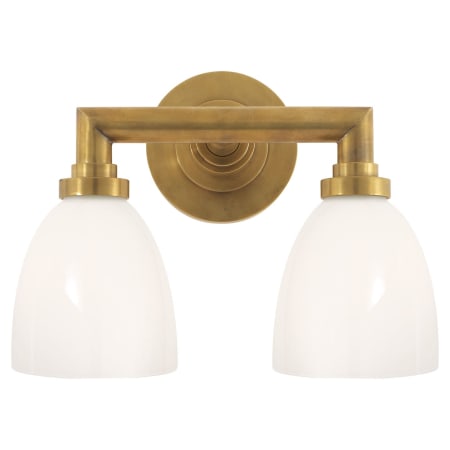 Visual Comfort Wilton 2 Light 13" Wide Bathroom Vanity Light with White Glass Shade Hand Rubbed Antique Brass
