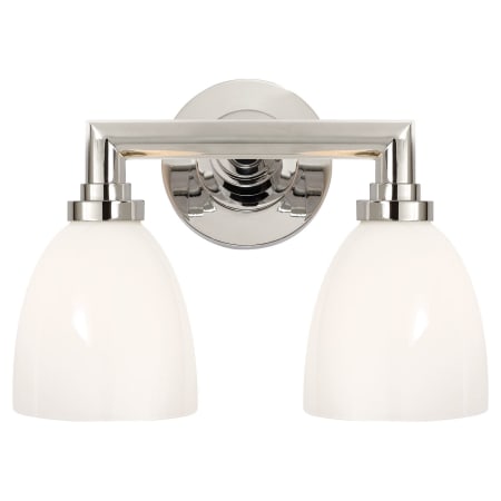 Visual Comfort Wilton 2 Light 13" Wide Bathroom Vanity Light with White Glass Shade Polished Nickel