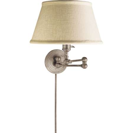 Visual Comfort Boston 13" High Plug-In Wall Sconce with Linen Shade Antique Nickel