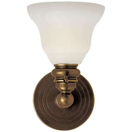 Visual Comfort Boston 9" Single Wall Light with White Glass by E.F. Chapman Hand Rubbed Antique Brass