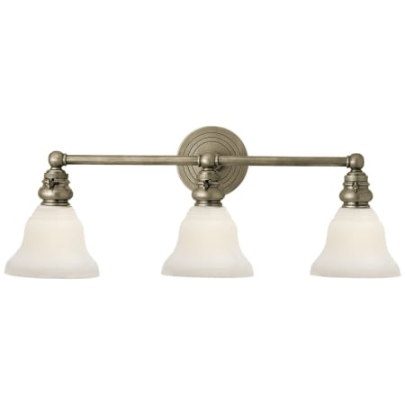 Visual Comfort Boston 3 Light 23" Wide Bathroom Vanity Light with White Glass Shade Antique Nickel