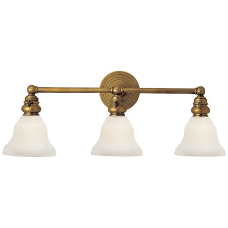 Visual Comfort Boston 3 Light 23" Wide Bathroom Vanity Light with White Glass Shade Hand Rubbed Antique Brass