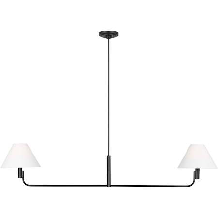 Visual Comfort Colfax 2 Light 55" Wide Linear Chandelier with Linen Shades Aged Iron