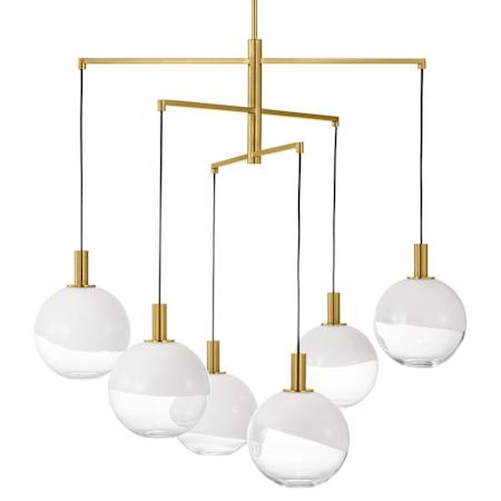 Visual Comfort Torian 6 Light 40" Wide Chandelier with Milk / Clear Glass Shades Burnished Brass