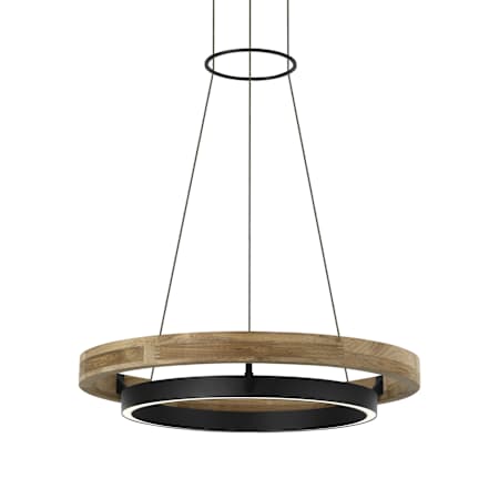 Visual Comfort Grace 24" Wide LED Ring Outdoor Chandelier Textured Black / Teak Wood