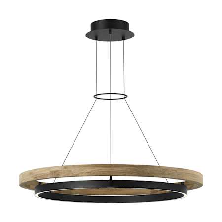 Visual Comfort Grace 36" Wide LED Ring Outdoor Chandelier Textured Black / Teak Wood
