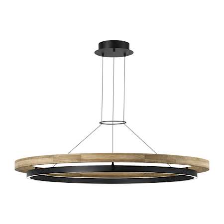 Visual Comfort Grace 48" Wide LED Ring Outdoor Chandelier Textured Black / Teak Wood