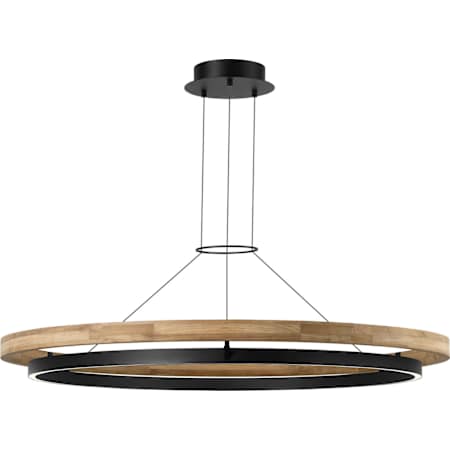 Visual Comfort Grace 48" Wide LED Ring Outdoor Chandelier Textured Black / Teak Wood