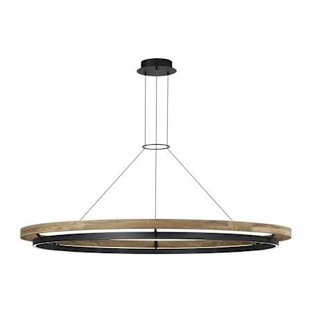 Visual Comfort Grace 65" Wide LED Ring Outdoor Chandelier Textured Black / Teak Wood