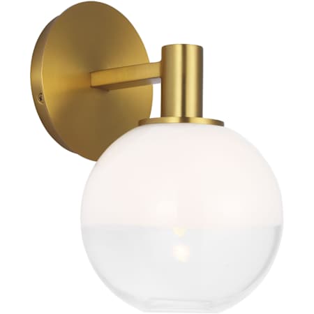 Visual Comfort Torian 10" Tall Bathroom Sconce with Milk / Clear Glass Shade Burnished Brass