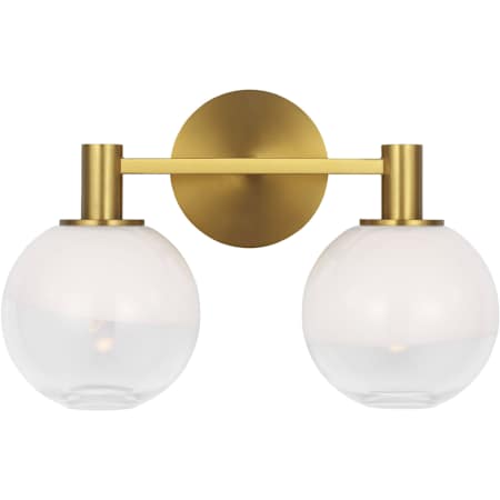 Visual Comfort Torian 2 Light 15" Wide Vanity Light with Milk / Clear Glass Shades Burnished Brass