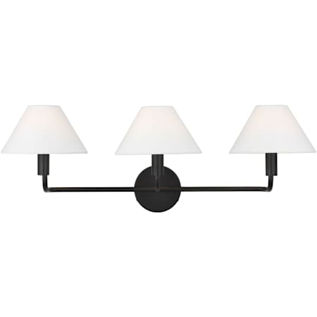 Visual Comfort Colfax 3 Light 29" Wide Vanity Light with Linen Shades Aged Iron