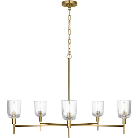 Visual Comfort Hartley 5 Light 36" Wide Chandelier with Clear Glass Shades Burnished Brass