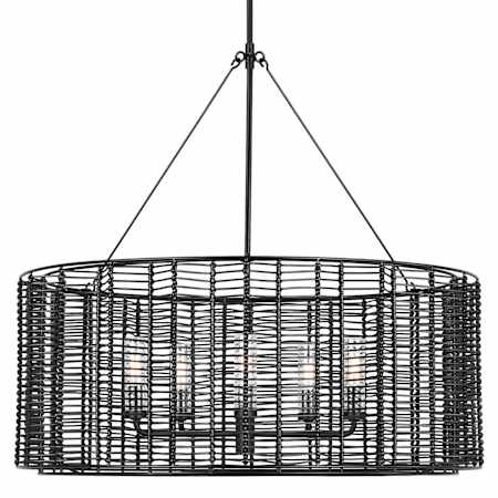 Visual Comfort Winslow 5 Light 36" Wide Drum Chandelier with Steel Outer Shade And Clear Glass Inner Shades Midnight Black