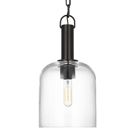 Visual Comfort Hartley 8" Wide Mini Pendant with Clear Glass Shade Aged Iron