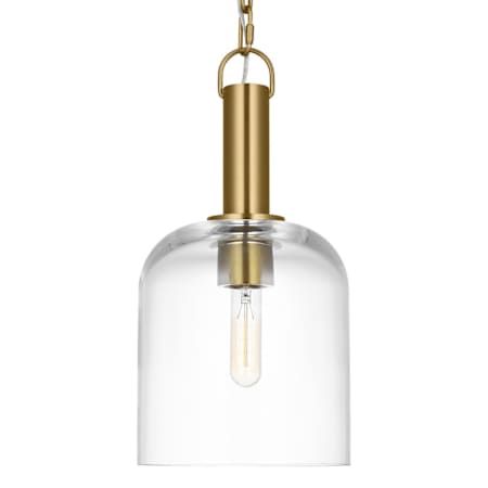 Visual Comfort Hartley 8" Wide Mini Pendant with Clear Glass Shade Burnished Brass