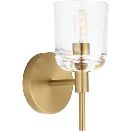 Visual Comfort Hartley 9" Tall Bathroom Sconce with Clear Glass Shade Burnished Brass