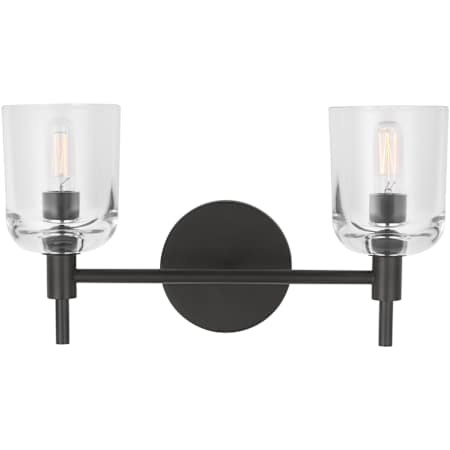 Visual Comfort Hartley 2 Light 15" Wide Vanity Light with Clear Glass Shades Aged Iron