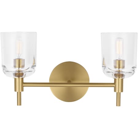 Visual Comfort Hartley 2 Light 15" Wide Vanity Light with Clear Glass Shades Burnished Brass