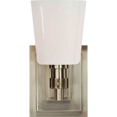 Visual Comfort Bryant 8" Single Bath Sconce with White Glass by Thomas O'Brien Antique Nickel