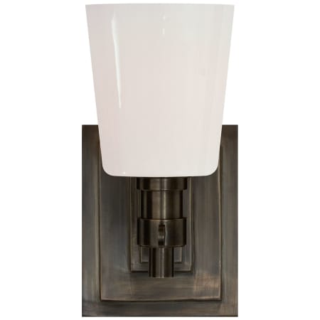 Visual Comfort Bryant 8" Single Bath Sconce with White Glass by Thomas O'Brien Bronze