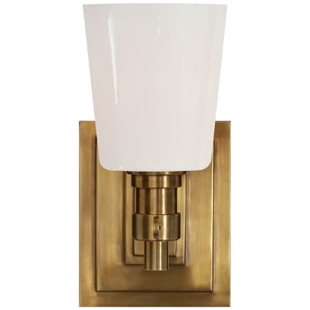 Visual Comfort Bryant 8" Single Bath Sconce with White Glass by Thomas O'Brien Hand Rubbed Antique Brass