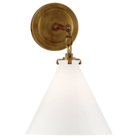 Visual Comfort Katie6 14-13/32" High Wall Sconce with White Glass Shade Hand Rubbed Antique Brass